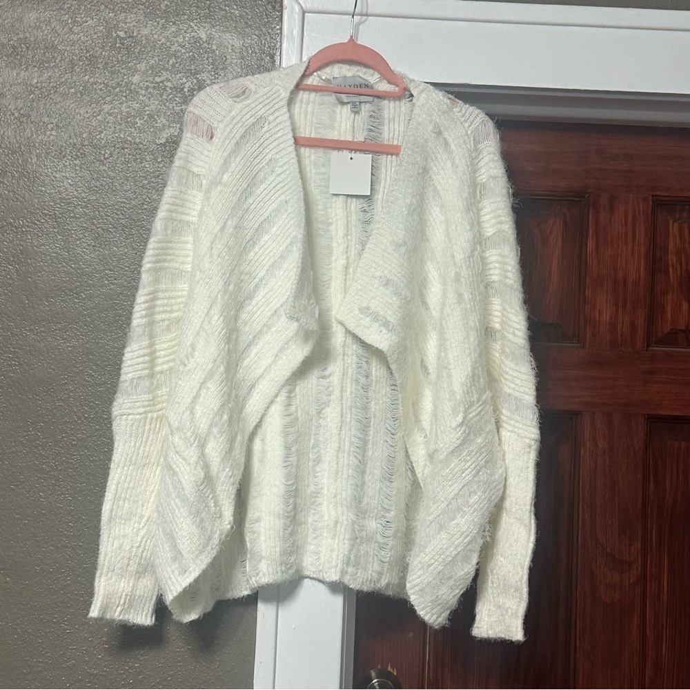 NWT Hayden Distressed Waterfall Open Front Sweater-Cream Women's Medium/Large